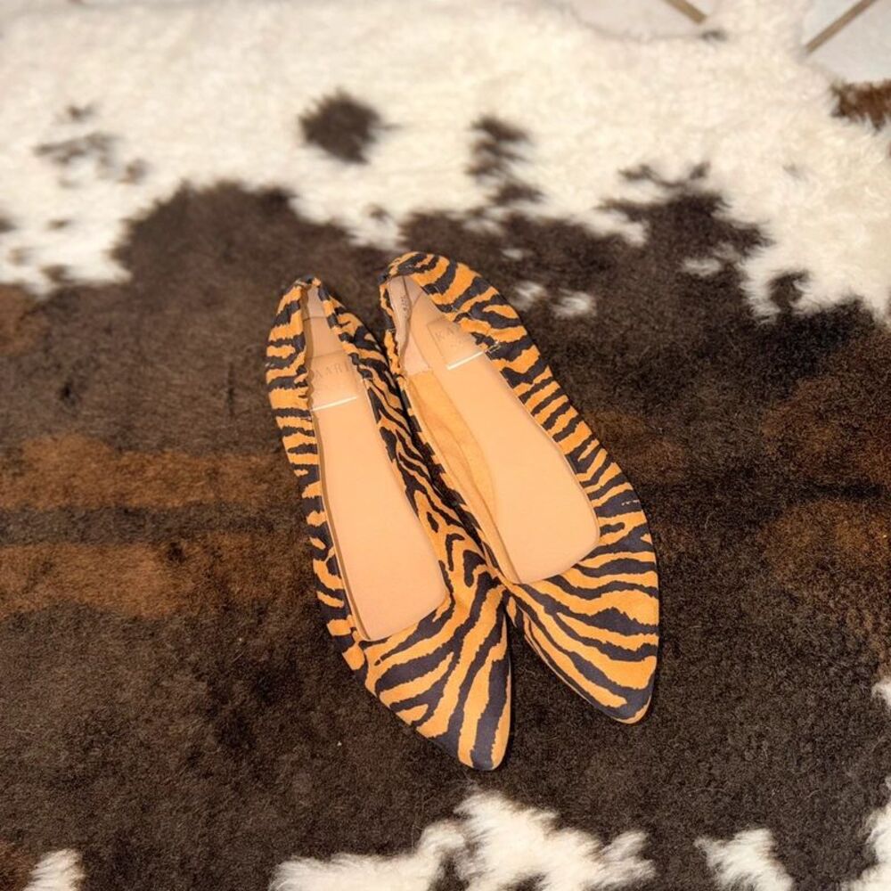 Kaari Blue Tiger Stripe Print Pointed Toe Ballet Flats (Size 8.5)